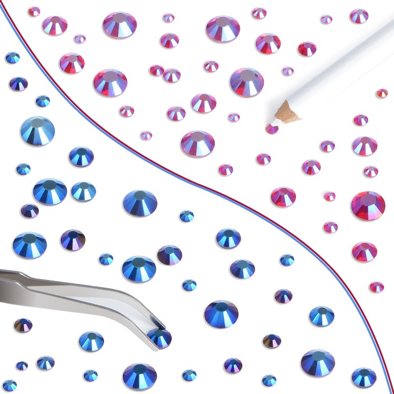 LPBeads 6400 Pieces Black AB and Red AB Hotfix Rhinestones Flat Back 5 Mixed Sizes Crystal Round Glass Gems with Tweezers and Picking Rhinestones Pen - Image 5